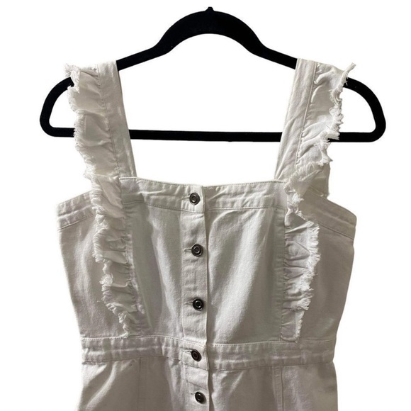 Elan Dresses Denim Ruffle Button Front Jumper Dress Sz M | white NWT - Picture 2 of 6